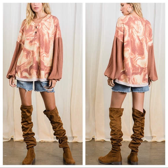 Marble print knit fabric boxy tunic top - Picture 6 of 6